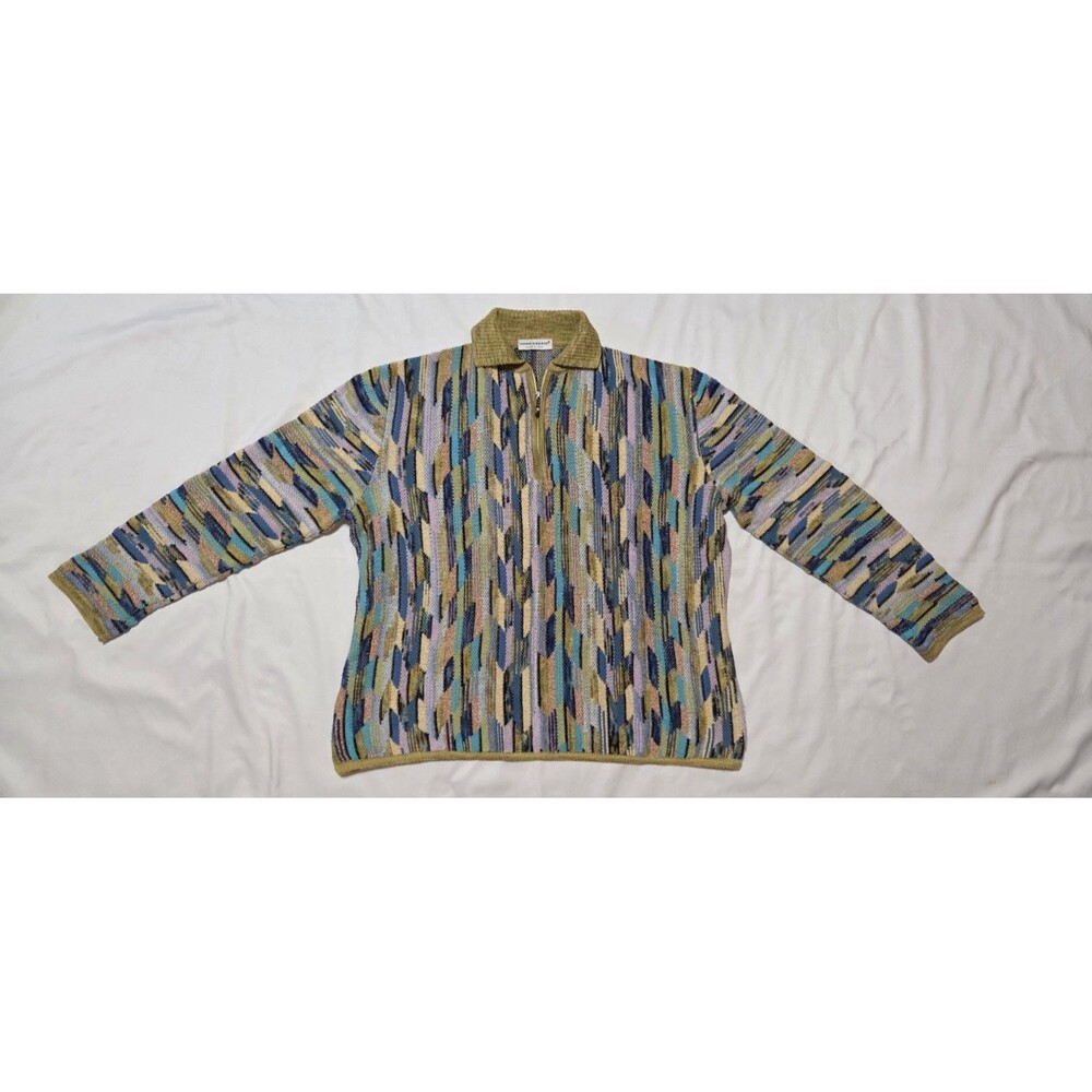 Marcazzani Multicolor Front Half Zipper Collar Italy Sweater Size Large Womens